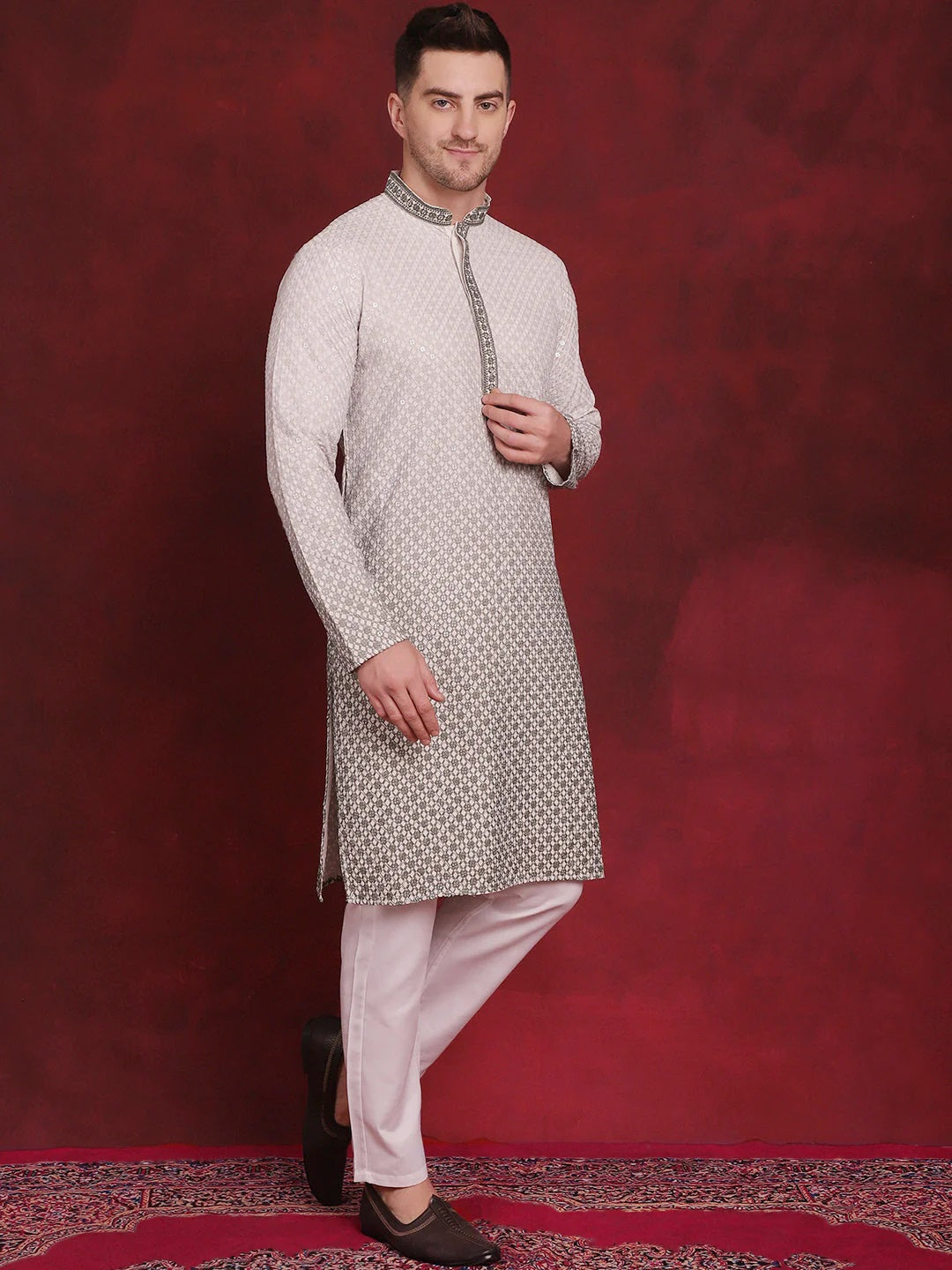 Men Sequins Embroidered Kurtas