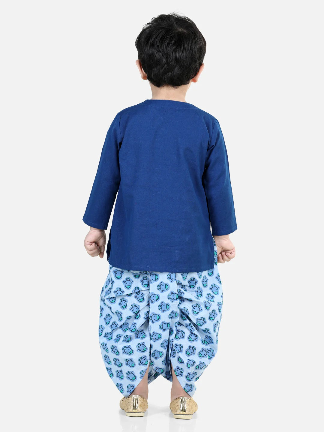 100% Cotton Embroidery Kurta With Printed Dhoti For Boys- Blue