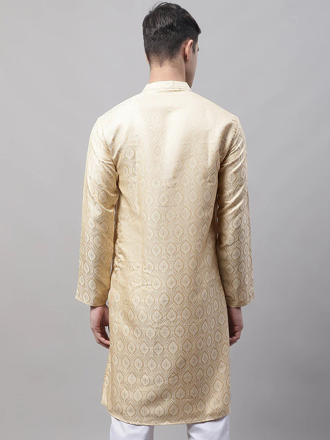 Men Ethnic Beige Woven Design Kurta With Pyjamas