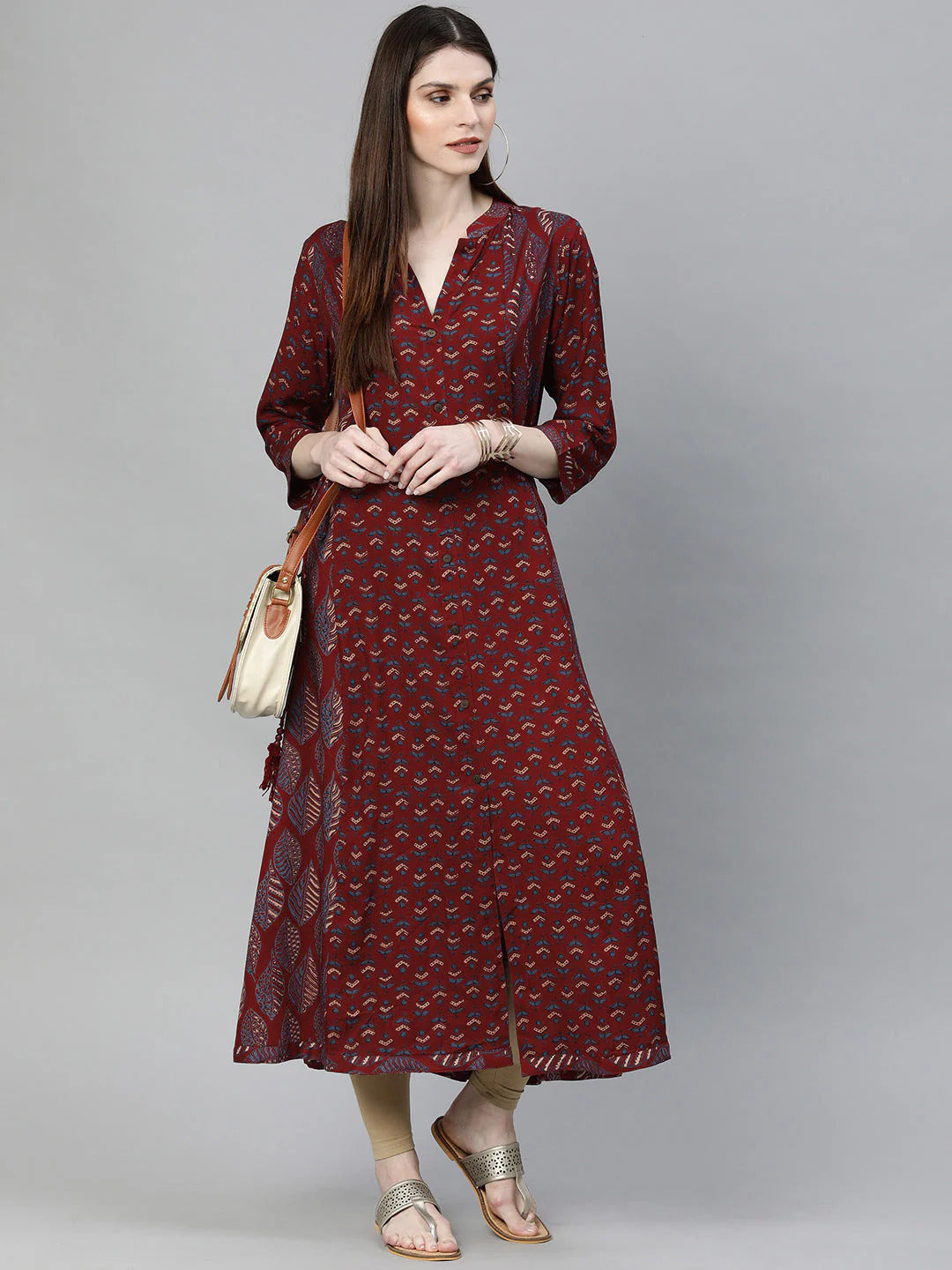Women's Maroon Rayon Kurta