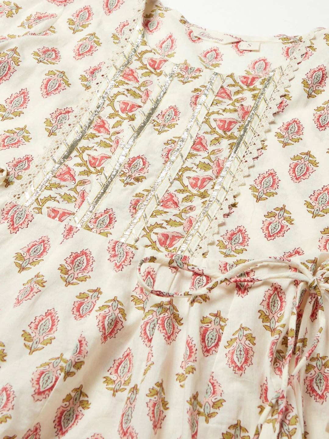 Women's Cream Floral Anarkali Cotton Kurta Palazzo set with Dupatta