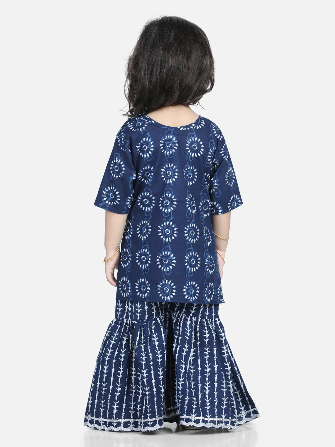 100% Pure Cotton Kurti Sharara Indo Western Set For Baby Girls- Indigo