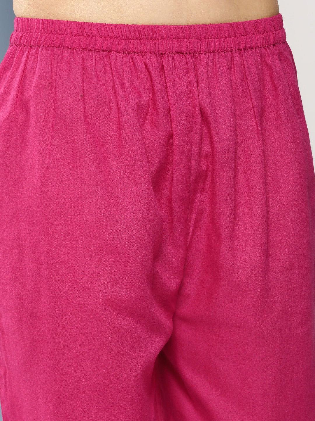 Pink Floral Print A- Line Kurta With Lace Detailing & Pink Solid Palazzo With Lace Detailing.