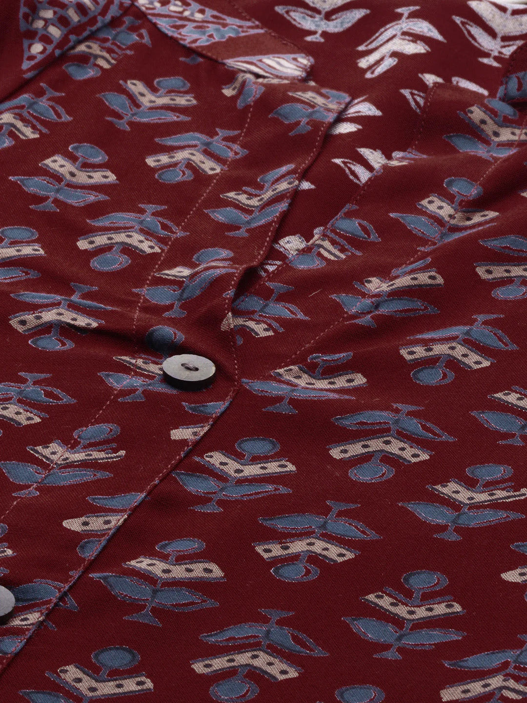 Women's Maroon Rayon Kurta