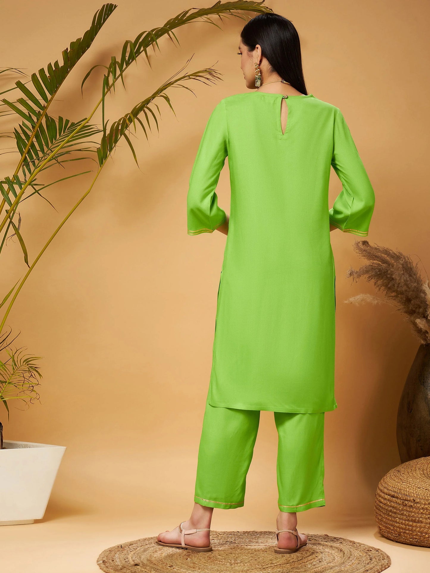 Women Green Gota Embroidered Kurta with Pants