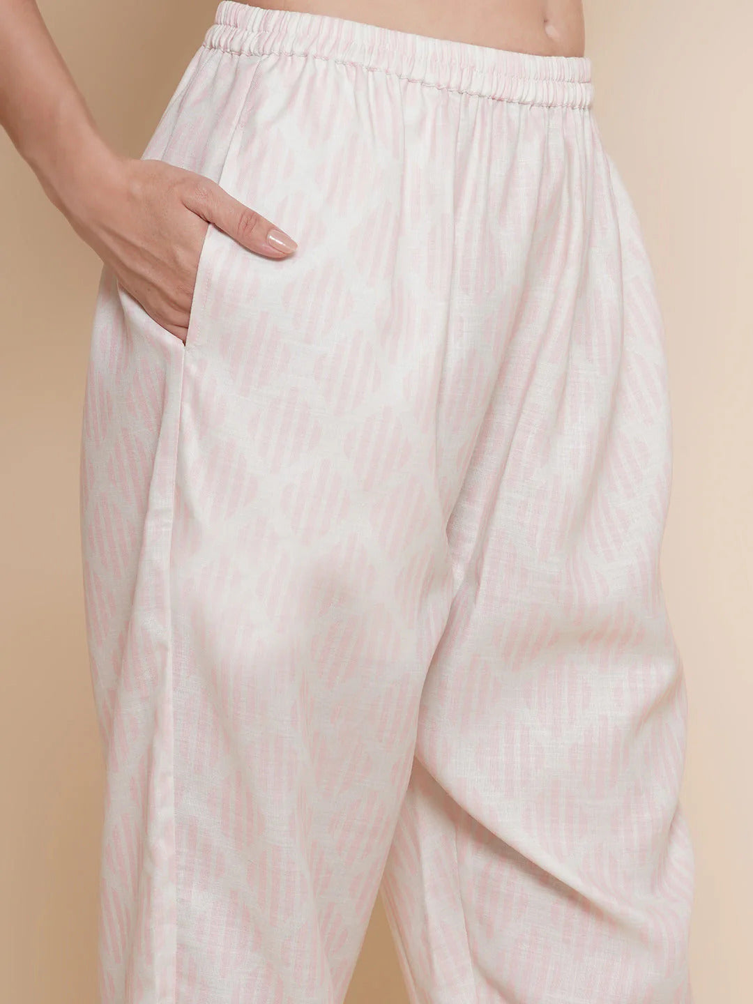Women Cream Rose Printed Kurta With Palazzos