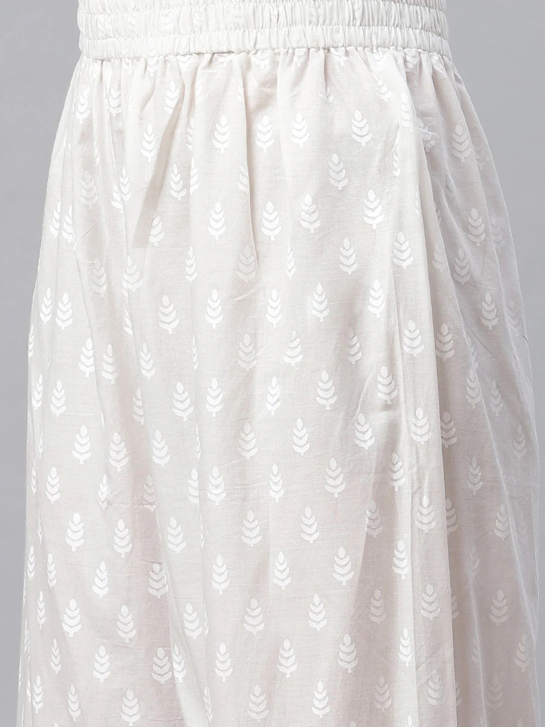Women's White Printed Cotton Kurti With Palazzo