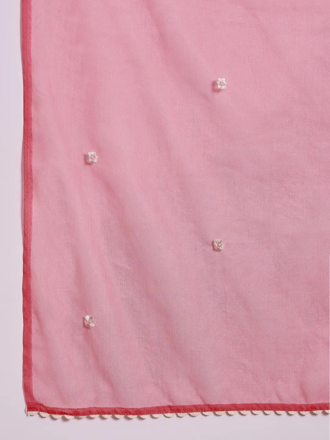 Women Red Cotton Blend Solid Embroidered A-Line Kurta Trouser With Dupatta