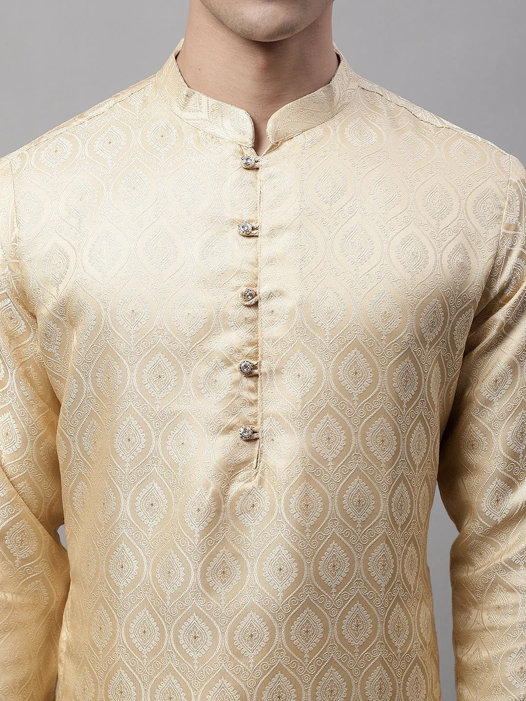 Men Ethnic Beige Woven Design Kurta With Pyjamas