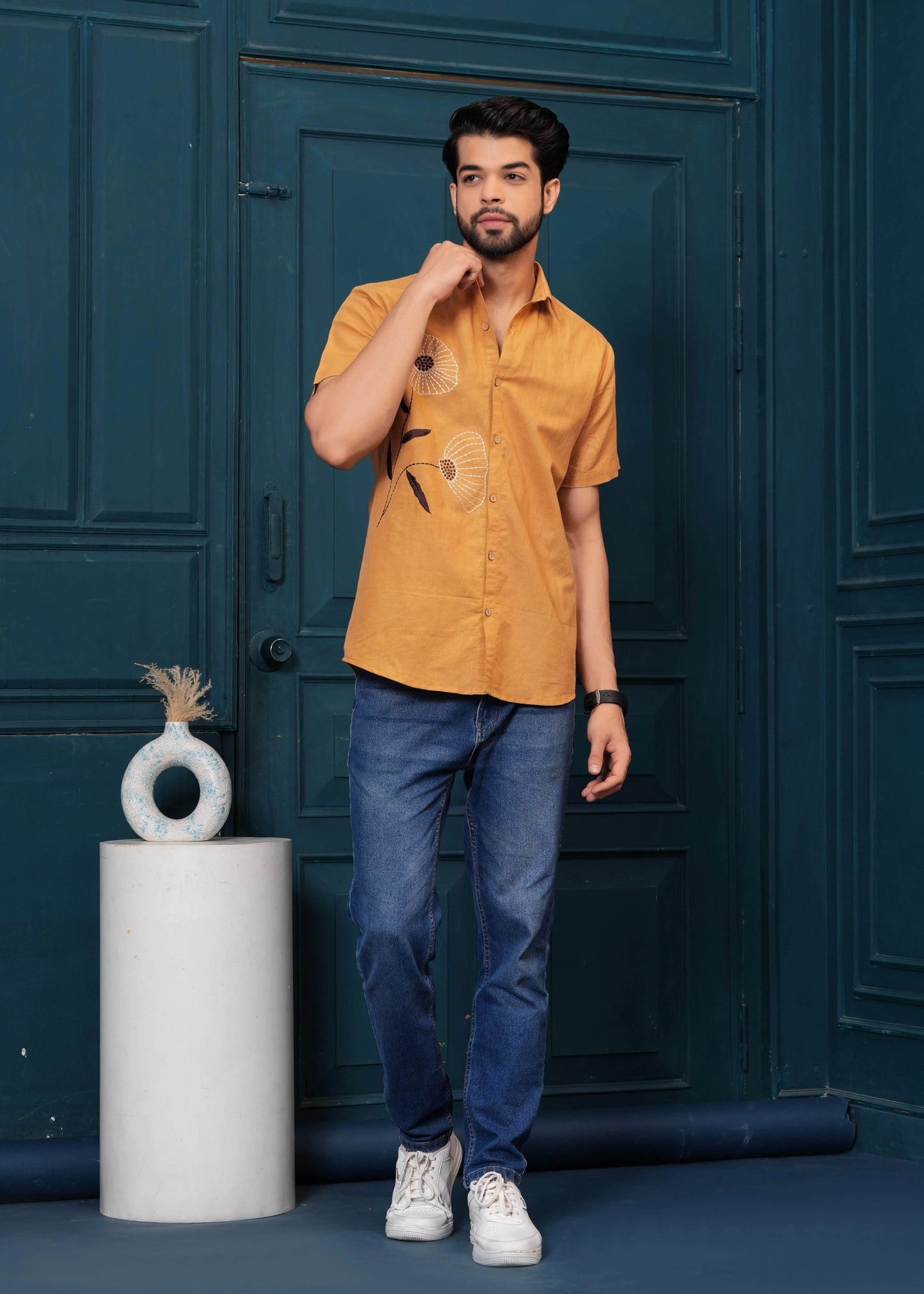 Men Pure Cotton Black Striped Print Straight Kurta