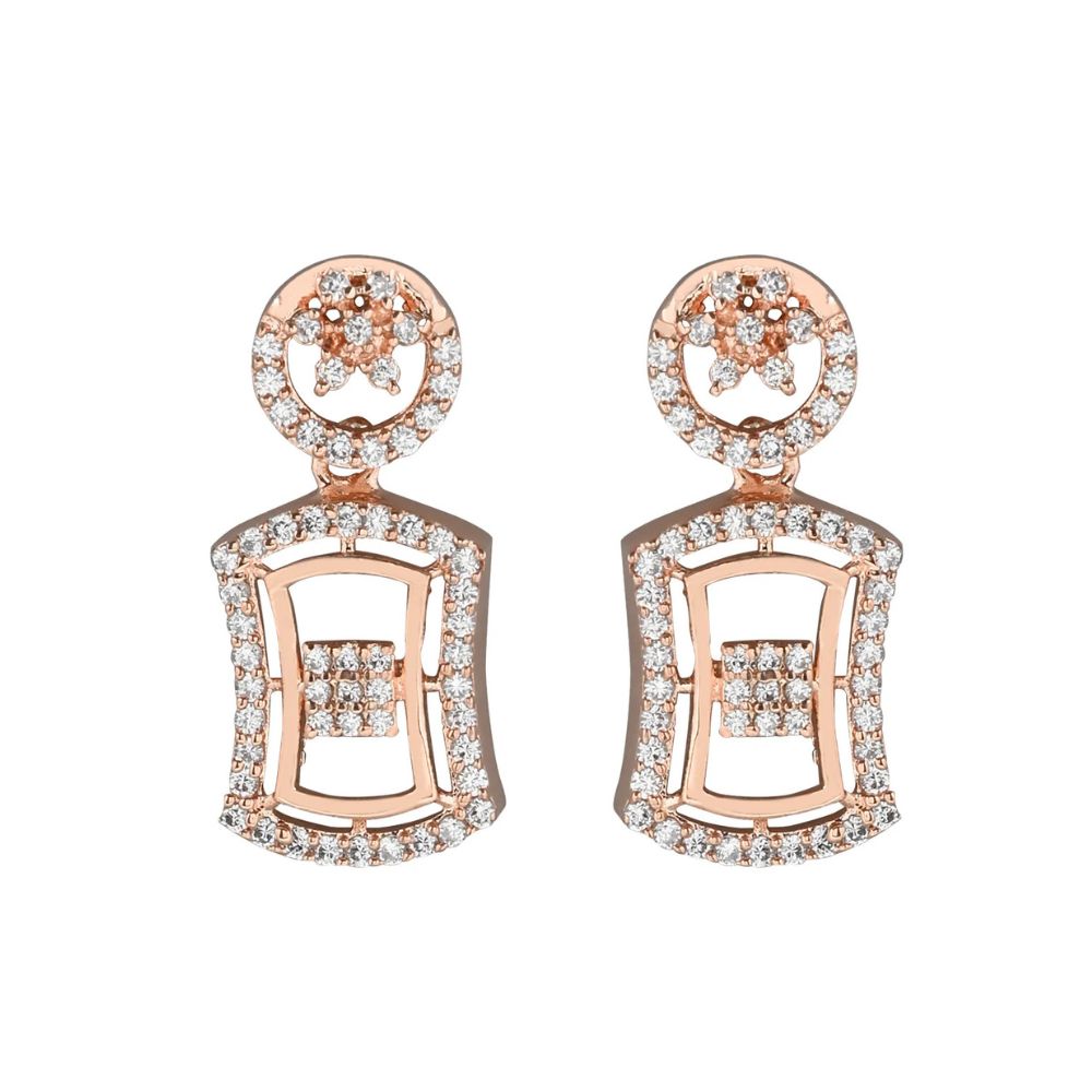 Stylish Rose Gold Plated Cubic Zirconia American Diamond CZ AD Necklace Jewellery Set For Women & Girls