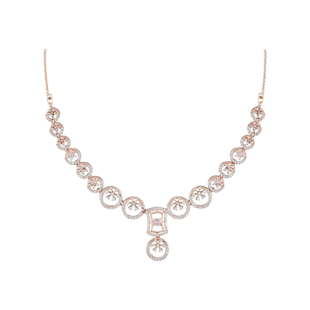 Stylish Rose Gold Plated Cubic Zirconia American Diamond CZ AD Necklace Jewellery Set For Women & Girls