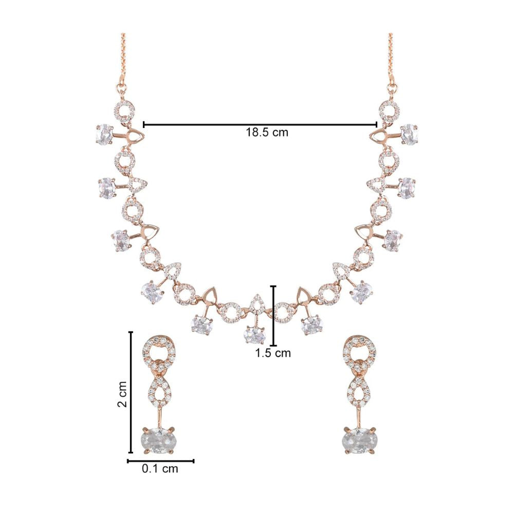 Stylish Rose Gold Plated Cubic Zirconia American Diamond CZ AD Necklace Jewellery Set For Women & Girls(RoseGold)