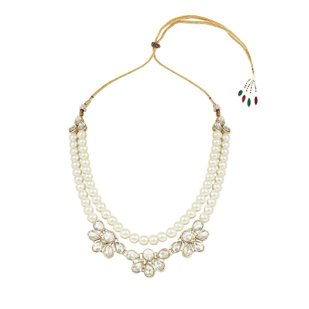 18K Gold Plated Traditional Kundan & Pearls Necklace Jewellery Set with Earrings for Women And Girls