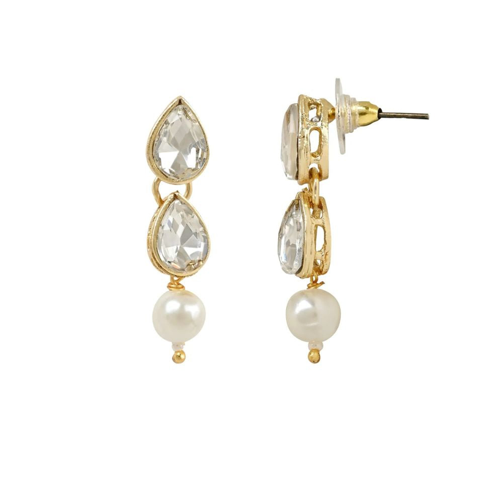 18K Gold Plated Traditional Kundan & Pearls Necklace Jewellery Set with Earrings for Women And Girls