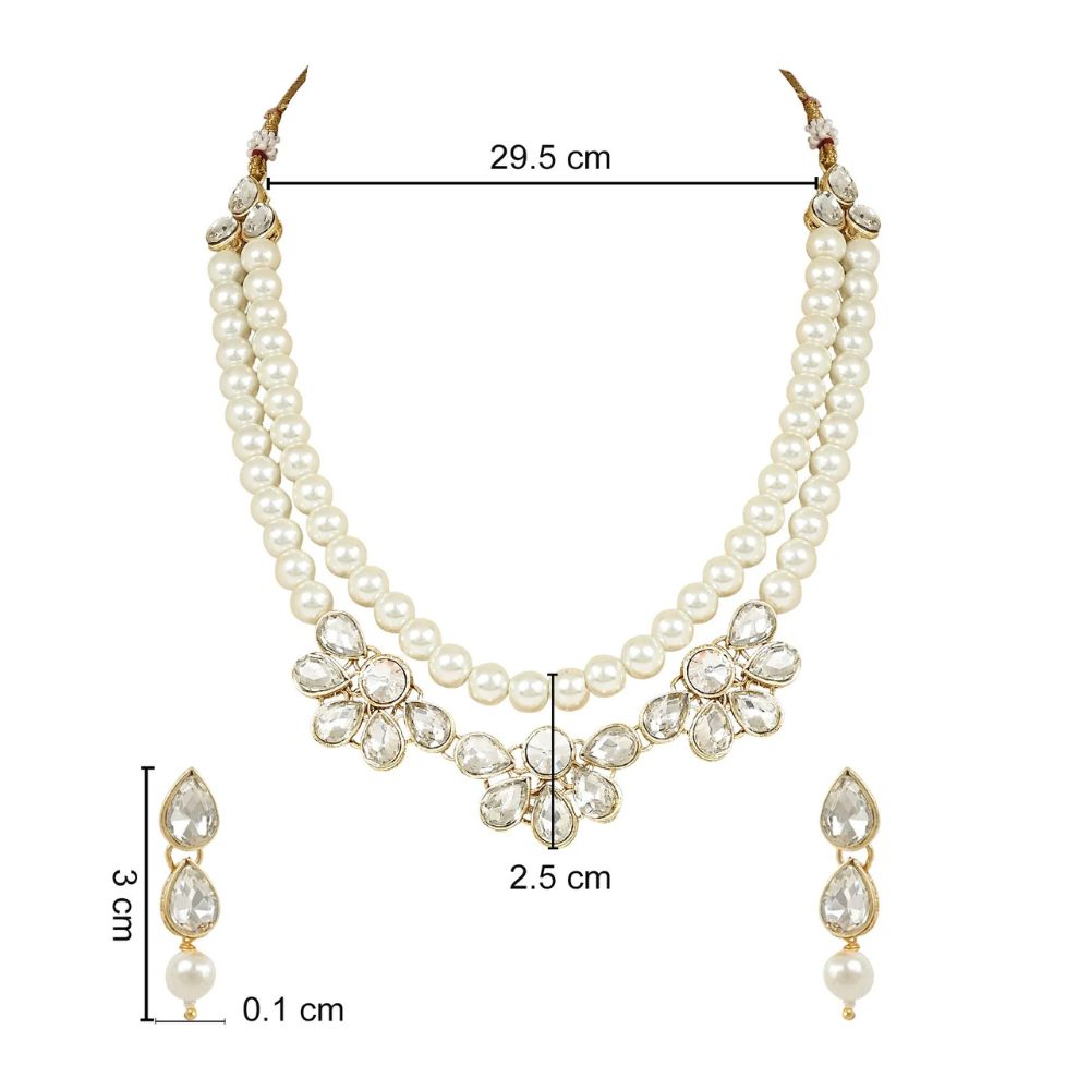 18K Gold Plated Traditional Kundan & Pearls Necklace Jewellery Set with Earrings for Women And Girls