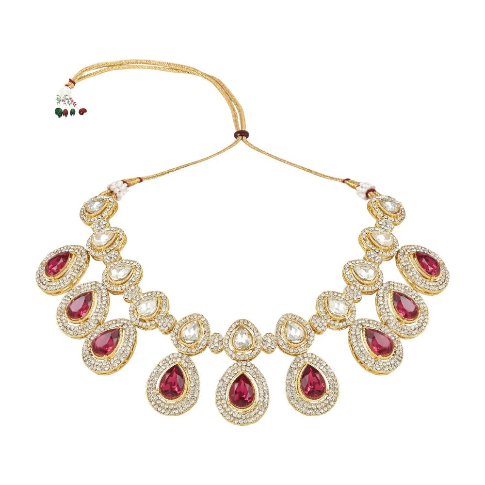 18K Gold Plated Traditional Kundan & Stone Studded Choker Necklace Jewellery Set with Earrings & Maang Tikka for Women And Girls