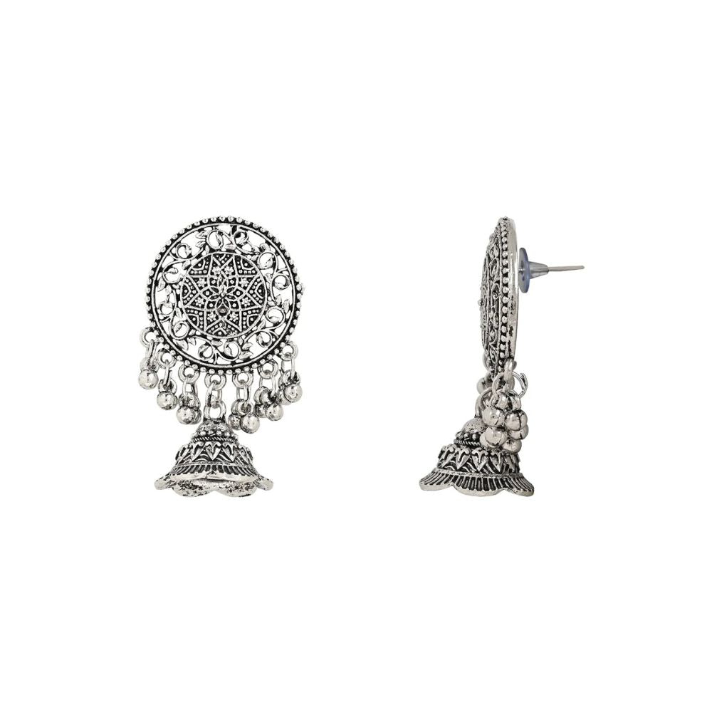 Navratri Ethnic Silver Oxidized Traditional Afghani Choker Necklace Jewellery Set for Women (Oxidised)