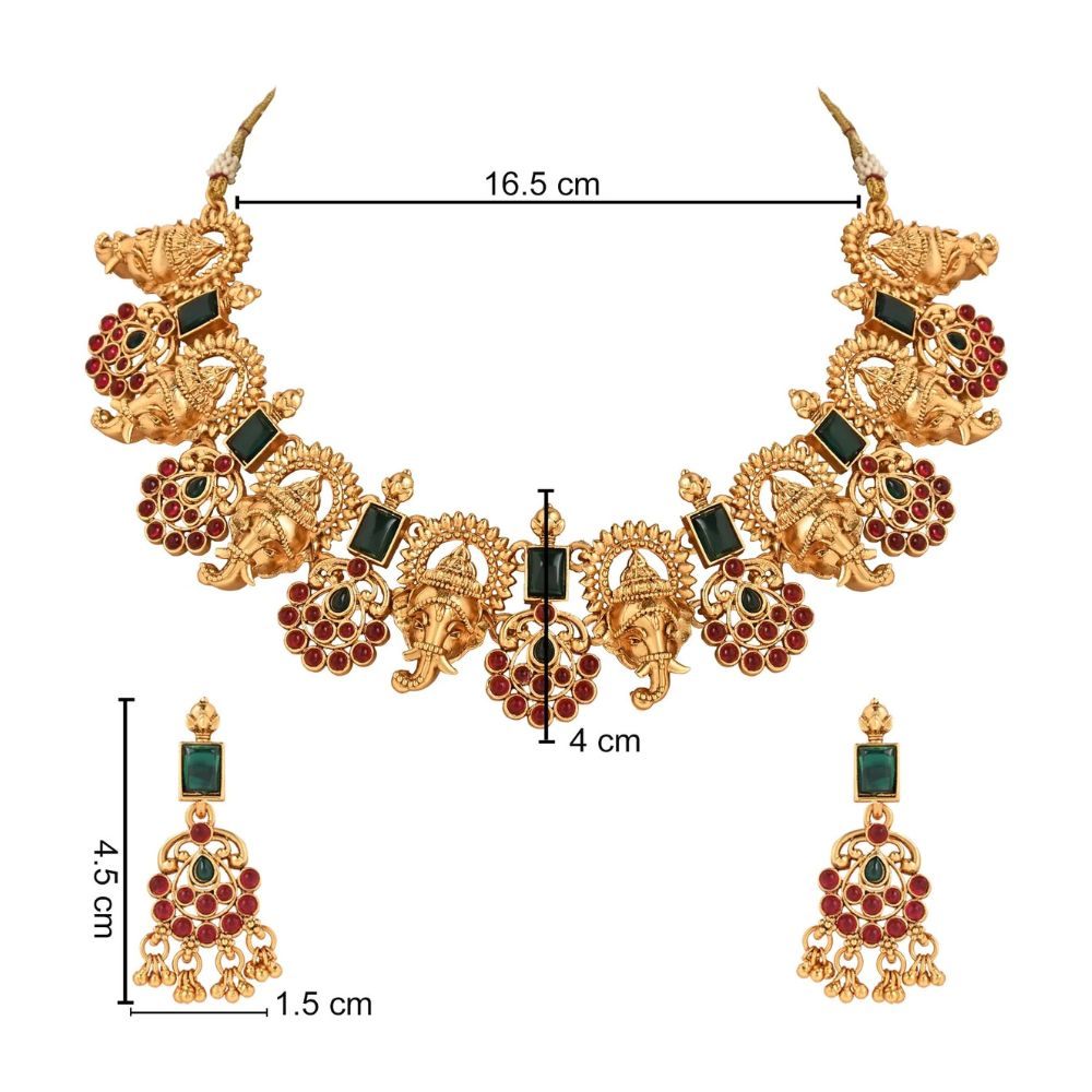 Gold Plated Traditional Temple Choker Necklace Jewellery With Earrings Set for Women/Girls