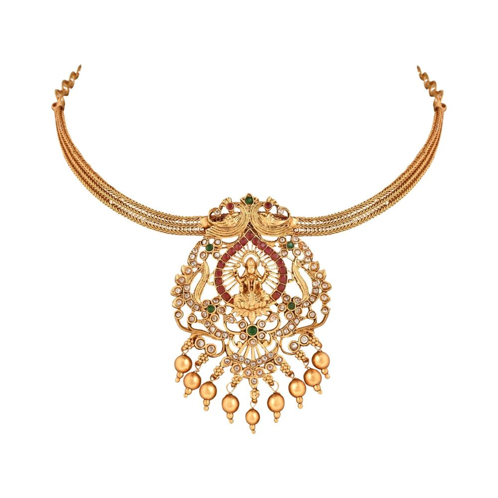 Gold Plated Traditional Temple Choker Necklace Jewellery With Earrings Set for Women/Girls(Color: Gold)