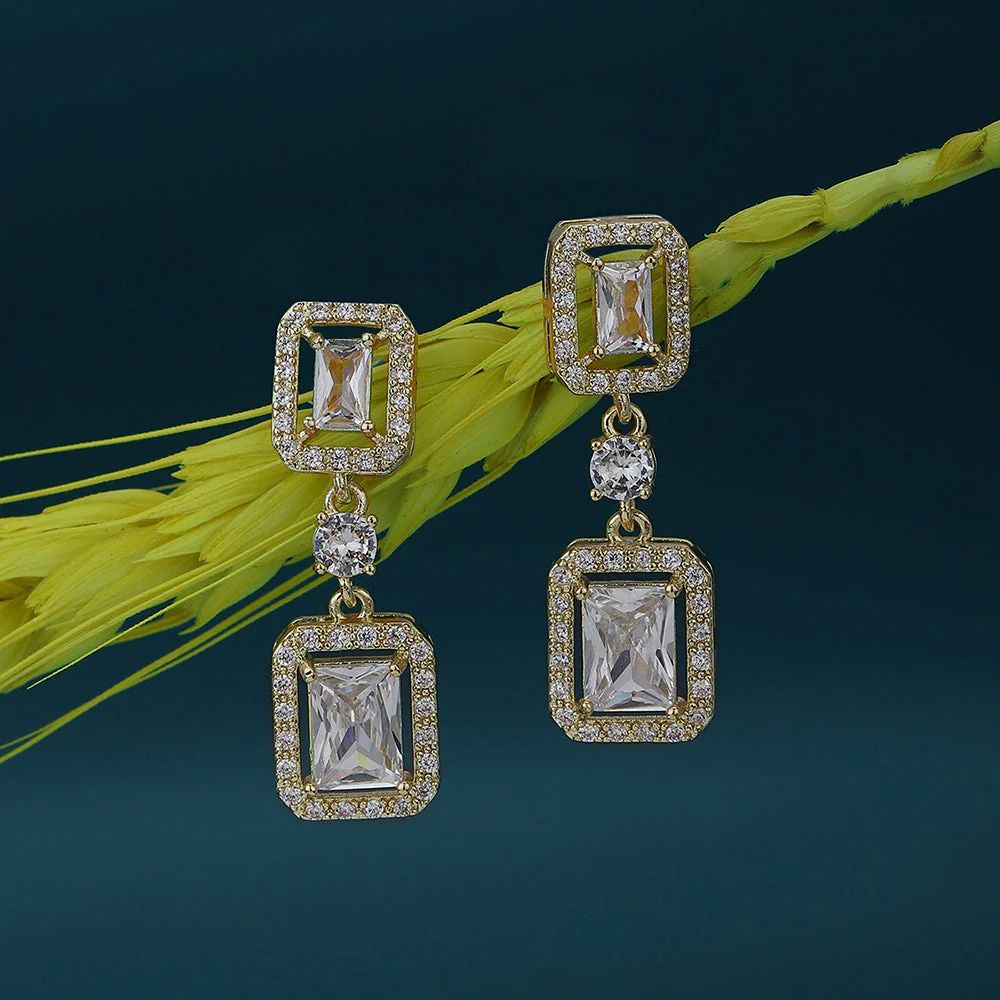 Gold Plated White Pearl Cz Circular Drop Earring For Women