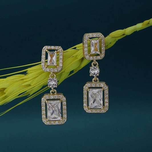 Gold Plated White Pearl Cz Circular Drop Earring For Women