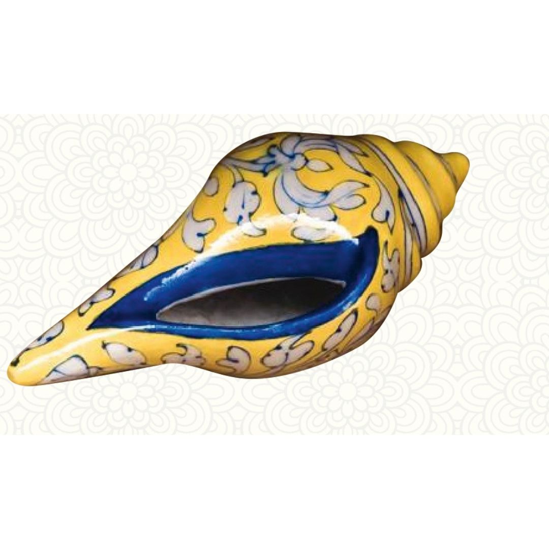 Tanzy's Blue Pottery Conches / Shells  Yellow Floral